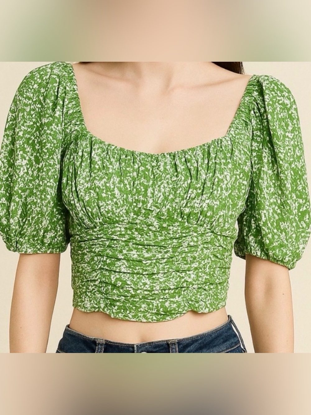 Abercrombie Ruched Puff Sleeve Sweetheart Top - M